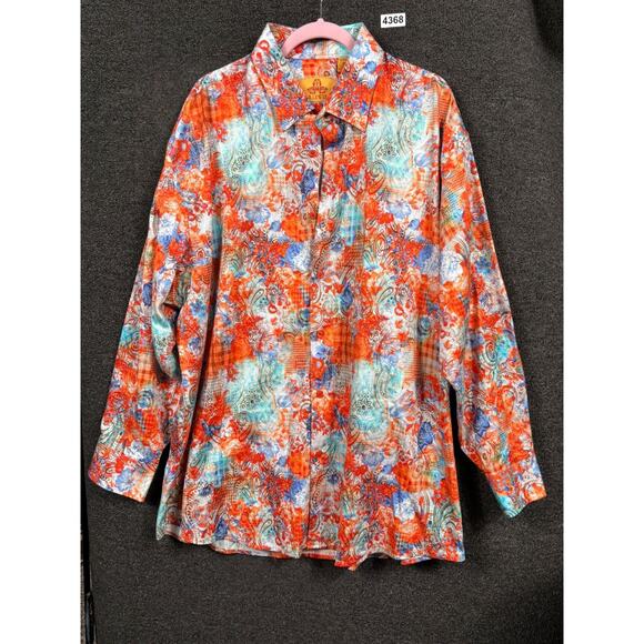 R. Lewis Cotton Button Down Shirt Mens Size 3XL Orange Blue Contemporary Fit - Picture 1 of 6